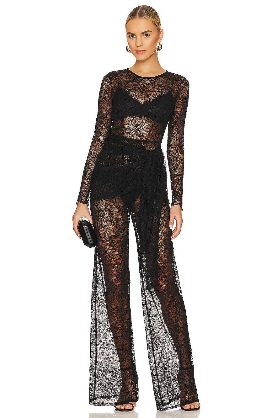 L'AGENCE Ali Jumpsuit Sheer Lace Wide Leg Formal Wedding Guest Party NYE XS Tall